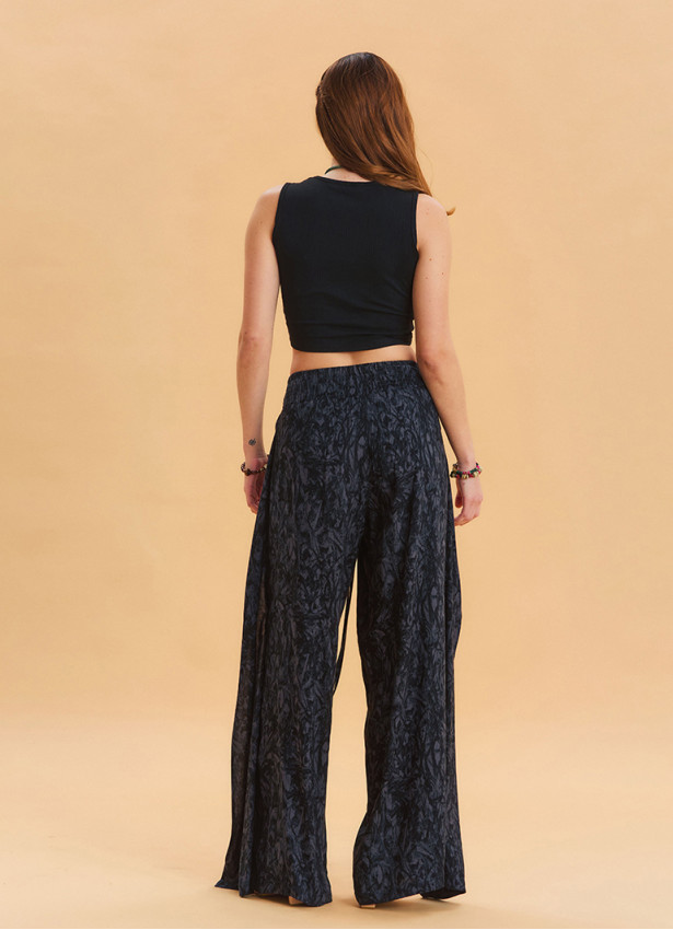 Anthracite Bohemian Trousers with Elastic Waist and Tie Detail 4473